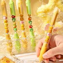 قلم حبر جاف بحبر أسود، قابل للسحب بتصميم كاواييي دب، قبضة سيليكون مريحة، مناسب للمدرسة والمكتب والامتحانات، اكسسوارات قلم خرزي DIY