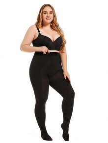 2/3pcs Women Plus Size 80D Pantyhose, Comfortable Stretchy Opaque Tights Suitable For Autumn/Winter, Versatile, Cozy - Black - View 18