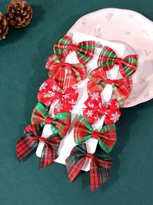 10pcs Women's Cute Y2K Spicy Sweet Christmas Vibe Hair Accessories/Clips, Red & Green Plaid Snowflake Print Design, Side Bangs Decor/Christmas Party Hair Accessories, Claw Clips, Hair Claws, Hair Slide, Hair Barrettes