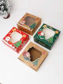 12 件圣诞窗口 4/6 纸杯蛋糕盒，棕色圣诞糖果盒，纸杯蛋糕包装盒，圣诞礼品盒，适用于蛋挞、饼干、糖果、零食、节日、派对 - 12pcs - 查看 5
