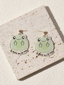 1Pair Of Casual Cartoon Printed Frog Shaped Acrylic Earrings Suitable For Women And Girls Earrings Accessories Jewelry