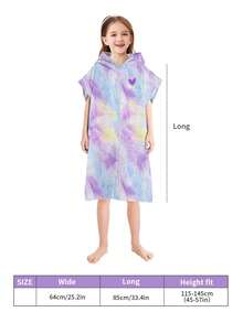 1 Piece Microfiber Hooded Towel Robe For Kids, Zip Up Swim Beach Cover Up For Girls Boys, Cute Mermaid, Cat, Manta Ray Patterns, Surf Poncho Changing Bath Towel