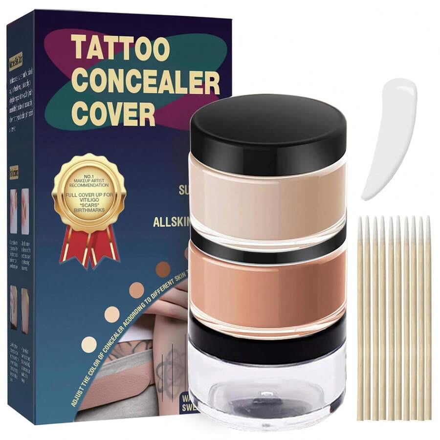 Tattoo Cover Up, 2 Colors, Waterproof & Sweatproof Tattoo Cover Up Makeup, Suitable For Vitiligo, Dark Spots, Scars - 2 Colors - View 1