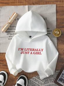 1pc Baby Girl Casual Printed Hooded Pullover Sweatshirt, Autumn/Winter - Adorable Sweatshirt Brings Joy And Happiness To Every Child! Interesting And Colorful Sweatshirt, English Letters Inspire Imagination Of Every Child, Lucky Baby Top