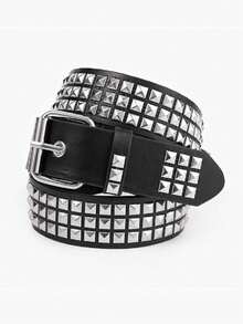 1pc Unisex Solid Color Punk Rhinestone Studded Sparkly Leather Belt, Suitable For Teens, Casual Outdoor, Athletic, Vacations, Graduation Gifts, Birthday, Daily Wear
