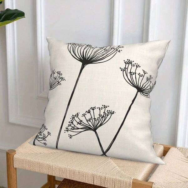 Pacote com 4 capas para almofadas decorativas estilo Bohemian Plant com dente-de-leão preto e branco - 44,5 x 44,5 cm, estampa unilateral, lavável à máquina com zíper, decoração para sofá externo adequada para todos os presentes de Natal (sem enchimento)