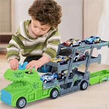 61 英寸双轨和发射器卡车玩具套装，2 辆金属汽车和可折叠货物运输车，适合 2 3 4 5 6 岁男孩女孩的车辆玩具礼物，最佳节日圣诞礼物