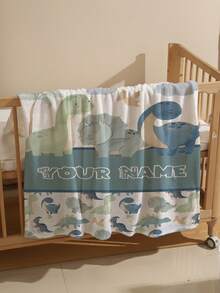 1pc Customizable Text, Dinosaur Pattern, Memorial Blanket, Suitable As Girl, Boy, Adult, Valentine's Day, Lightweight, Baby Blanket, Personalized Throw Blanket, Personalized Photo Blanket, Personalized Baby Blanket, Newborn Blanket, Suitable For Mother's Day, Birthday, Children's Day,Back To School Fashion