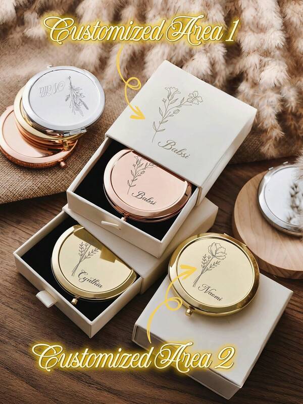 Personalized Engraved Compact Mirror, Custom Name Pocket Makeup Mirror Or Gift Box, Bridesmaid Proposal Gift, Wedding Favor, Bachelorette Hen Party Keepsake, Mirror And Gift Box Sold Separately Or As Custom Set