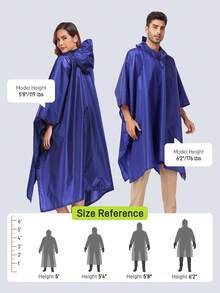 Poncho de lluvia con capucha SaphiRose impermeable para hombres, mujeres y adultos - Black03 (con rayas reflectantes) - Ver 9