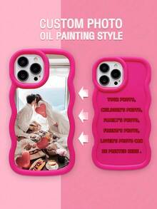 1pc Customized Macaron Design Wavy Pattern Phone Case, Rose Red Color, DIY Phone Case, Couple Phone Case, Phone Case Gift, Silicone Phone Case, Personalized Phone Case, Unique Phone Case, Customized Phone Case For Galaxy, Fashionable, Colorful, Cute, Personalized, Unique. For Boyfriend, Girlfriend, Family, Friends