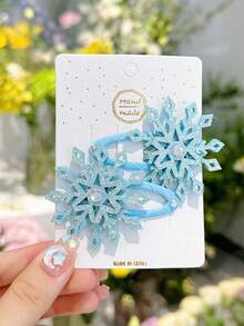 2pcs/Set Girls Elsa Princess Snowflake Hair Clips Set, Suitable For Daily Decoration, Christmas Decoration