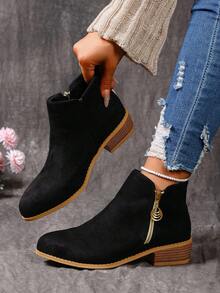 Botines de mujer de moda, punta afilada, tacón medio, cierre de cremallera, parte superior/plantilla de tela, cómodos para todas las estaciones - Adecuados para uso casual con vaqueros y vestidos, vacaciones, actividades al aire libre, viajes, botas casuales, botas de punta afilada, botas de tobillo de mujer, botas planas de mujer, botas de tacón grueso, botas anchas de mujer, calzado cómodo