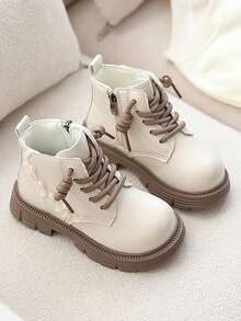 2025秋冬新款女童公主踝靴，英伦风时尚百搭靴，休闲皮靴，舒适防滑 - 米色 - 查看 5