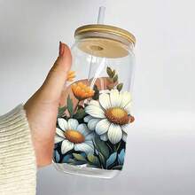 4pcs Flower Themed Rub Ons UV DTF Transfer Stickers, With Bright Flower Art Stickers, Suitable For, Cups, Bottles DIY Furniture, Glass, Glassware, Bottles And Crafts - Multicolor - View 8