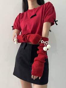 1 Pair Girls Ballet Style Arm Warmers, Autumn/Winter Fingerless Gloves Knitted Arm Sleeves With Criss-Cross Ribbon Tassel Decor, White Fingerless Gloves Arm Sleeves, Black Knitted Gloves, Y2K Streetwear Style - 251# - View 19