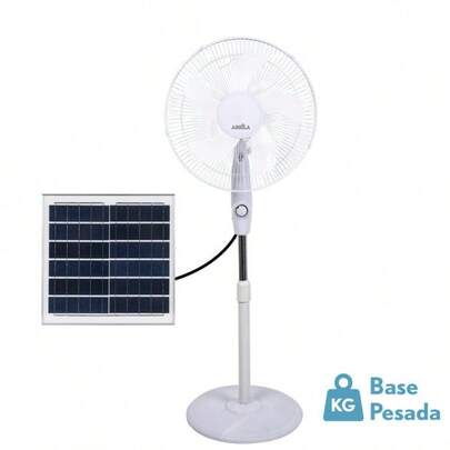 Abrila - Ventilateur solaire sur pied Frontera Blanc 20 W 3 vitesses 5 pales Fixe et rotatif Batterie au lithium rechargeable solaire x43x38 cm