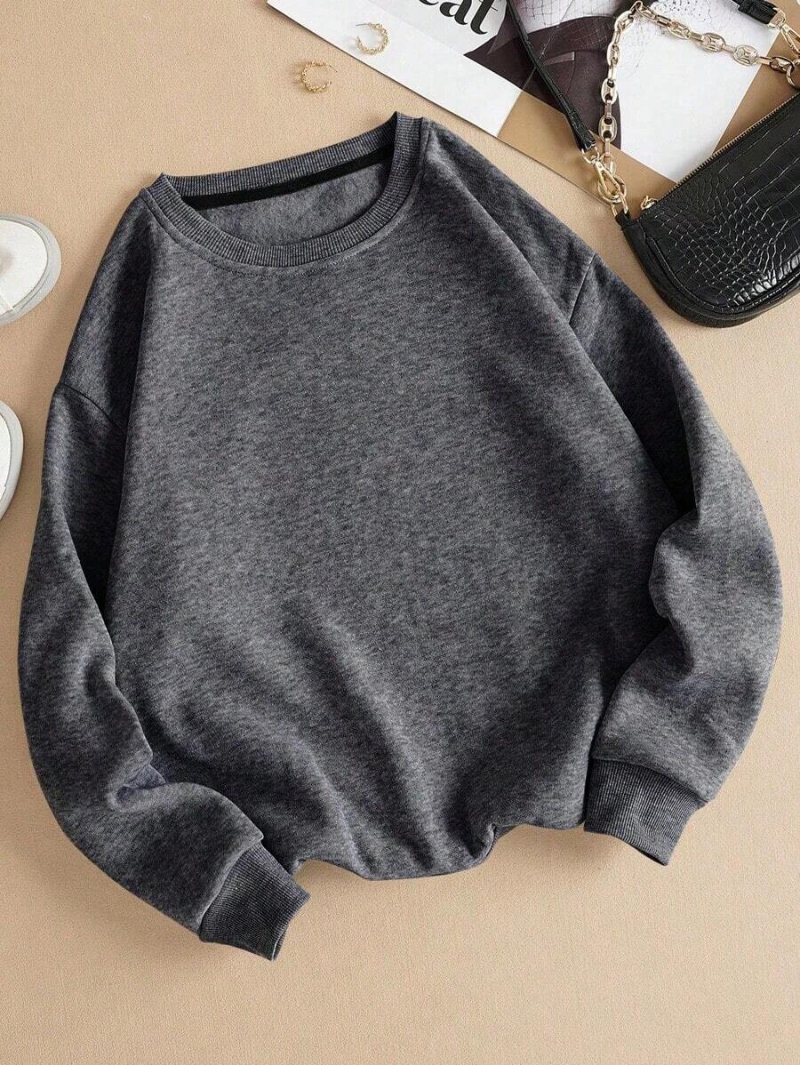 LCWomen's Drop Shoulder Long Sleeve Sweatshirt,Long Sleeve Tops Graduation,Back To School Outfits,Graduation,Teacher Outfits Women,Back To School Pullover Fall OutfitCasual Daily Wear - 深灰色 2 - 查看 1