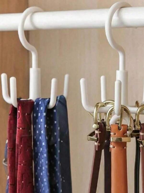 1/3pcs Rotating 4 Hooks Plastic Wall Hanger Organizer, No Drill Multifunctional Rack For Belts, Ties, Underwear, Bags, Scarves,Clothing, Storage Hook