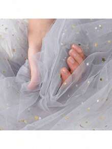 Sternenhimmel & Mond Mesh Hintergrund, Ins Girly Zimmer Deko, Nail Art Fotografie Requisiten, Influencer Ornamente - Sternennacht Nail Art Hintergrund, geruchslos Mehrzweck Dekomaterial mit Mond & Stern Muster, für Fotografie Requisiten und Schmuckpräsentation