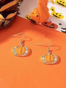 1 Pair Luxury Alloy Pumpkin Oil Drop Earrings, Rhinestone Stud Jewelry For Women, Everyday Wear