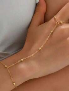 1pc Minimalist Gold Beaded Chain Midi Finger Ring Bracelet For Women - Elegant Stackable Hand Jewelry Gift Set - Boho Adjustable Ring Bracelet For Party Wedding Daily Wear Finger Ring Bracelet Charm Bracelets For Women - Gold - 查看 2