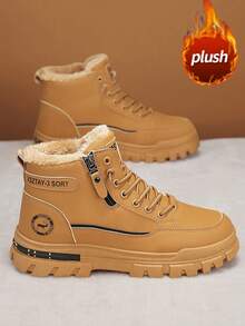 男士高帮真皮摩托车靴,秋冬新款保暖内衬加厚保暖靴,防滑耐用中筒圆头系带侧拉链靴,加大码46,时尚休闲户外派对街头服饰,真皮防水防油男鞋,户外徒步登山靴,保暖内衬踝靴,战术沙漠靴,适合-40°C的摩托车骑行靴 - 卡其色 - 查看 8