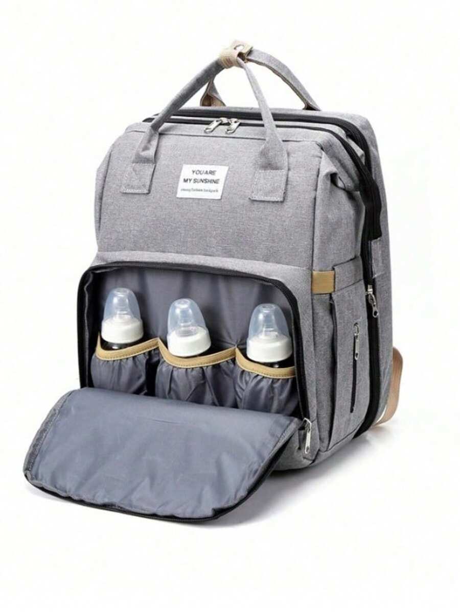 1pc Diaper Bag Backpack, Waterproof Foldable Diaper Bag, Multifunctional Baby Diaper Bag Backpack, Diaper Changing Table Backpack, - Grey - View 1