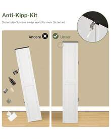 Hoher Lagerschrank, Küchenschrank mit 4 Regalen, verstellbare Regale, Vorratsschränke mit 4 Scheunentüren, freistehender Schrank für Küche, Esszimmer, Wohnzimmer, weiß