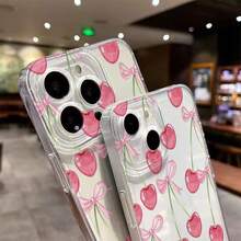 Funda  Transparente Ultra Clara patrón cerezas lazo rosa -Carcasa de Bordes Rectos Anti-Amarillamiento y Antiarañazos-Diseño Delgado y Minimalista-Muestra el Estilo de tu  16 Pro Max/1 - transparente - Ver 4