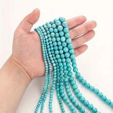 15 英寸 2/3/4/6/8/10/12 毫米天然绿松石圆珠，平衡自然/脉轮疗愈，适合 DIY 珠宝制作、手链、项链、波西米亚风格工艺品 - 藍色 - 查看 4
