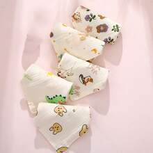 1/2/3/5pcs Set Newborn Baby Handkerchiefs, Random Colors, 4-Layer Soft Absorbent 100% Cotton Gauze Face Towels, Cartoon Drool Bibs - Multicolor - View 6