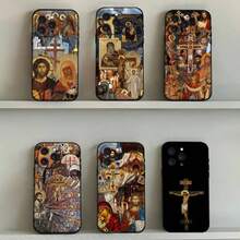 Funda de Teléfono con Icono de Cruz Ortodoxa Compatible con  16 15 11 13 14 Pro Max 7 8 Plus X Xr Xs Max 12mini Funda Negra, Funda Compatible con  17,  17 Pro,  17 Pro Max - z4 - Ver 3