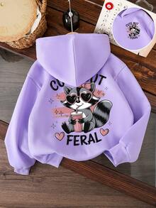 Young Girls' Cartoon Pattern Warm Sweatshirt - Purple - View 1
