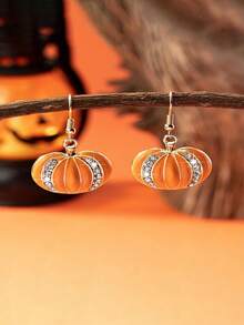 1 Pair Luxury Alloy Pumpkin Oil Drop Earrings, Rhinestone Stud Jewelry For Women, Everyday Wear