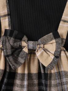 Vestido de manga larga con volantes en los hombros y lazo, a cuadros, de moda para bebé niña, para primavera/otoño - Negro - Ver 6