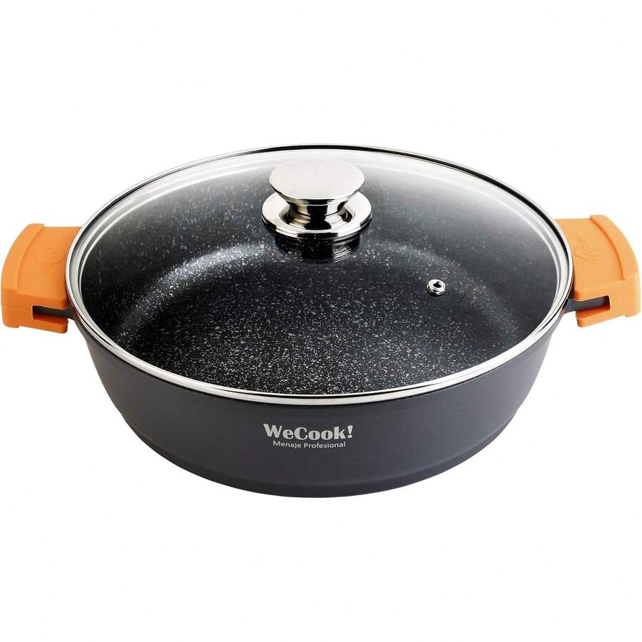 Cuisinons ensemble ! Casserole basse en titane Ecochef, induction, couvercle en verre de 30, antiadhésif QUANTANIUM écologique sans PFOA, aluminium coulé de 5 mm d'épaisseur, poignéen silicone, vitrocéramique, four - TAILLE - Voir 1