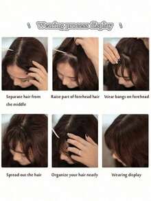 1pc/2pcs/4pcs Synthetic Wig With Split Bangs, Hair Extensions, Clip On Style, Natural Seamless Forehead, French Diagonal Bangs, And Eight Character Bangs