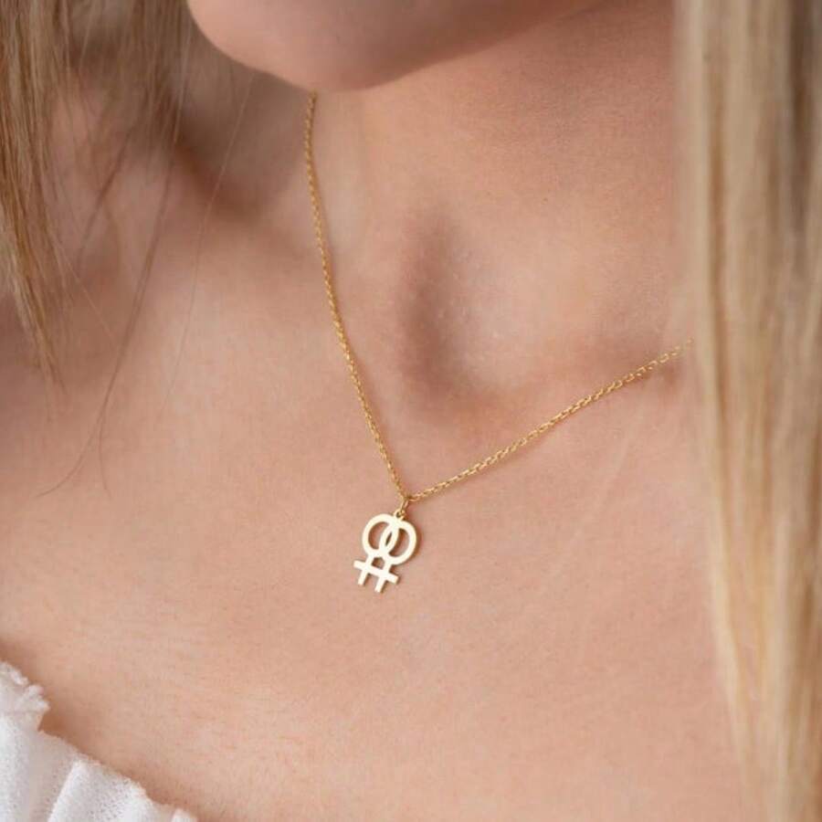 Double Venus Earrings Feminism Jewelry Woman Symbol Pendant Sterling Silver Female Symbol Necklace Feminism Gift - Double Venus Necklace - View 1