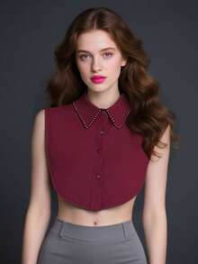 1pc Women's Exquisite Detachable Faux Collar With Handmade Faux Pearl Beaded Decor, Versatile For Daily Wear In Spring, Autumn And Winter For Dress For Christmas Decor