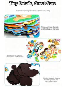 DIY 磁性安静书 – 互动感官学习，包含 2 个主题 | 儿童精细运动技能活动 | 送给男孩和女孩的教育礼物 DIY 安静书，无需制作磁性贴纸即可改变场景 手工制作的卡通贴纸 - 彩色 - 查看 8