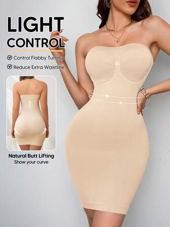 Camisetas moldeadoras sin tirantes para control del abdomen, camiseta interior completa para mujer bajo vestidos, moldeador corporal sin costuras
