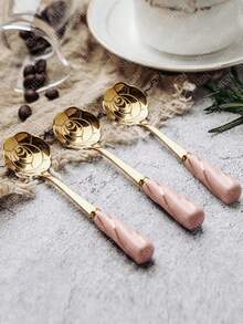 1 pieza Cuchara de café con mango de cerámica y diseño floral de acero inoxidable - Rosa - Ver 10