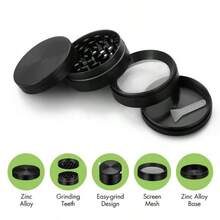 1PC Four Layer Aluminum Alloy Manual Grinder With Unique And Personalized Appearance, Herb Spice Grinder, Durable Metal Mesh Screen, Commonly Used Tools And Accessories For Easy Carrying, Kitchen And Household Cleaning Products With Small Brushes - 黑色 - 查看 5
