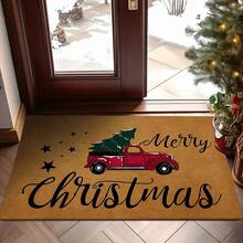 1pc Interesting Christmas Truck-Christmas Tree-Letter Welcome Doormat, Classic European-Style Soft Washable Entrance Mat, Suitable For Entryway, Hallway, Bathroom, Patio, Laundry Room, Bathroom, All Season Decorative Carpet, Christmas Decor - Home Decor