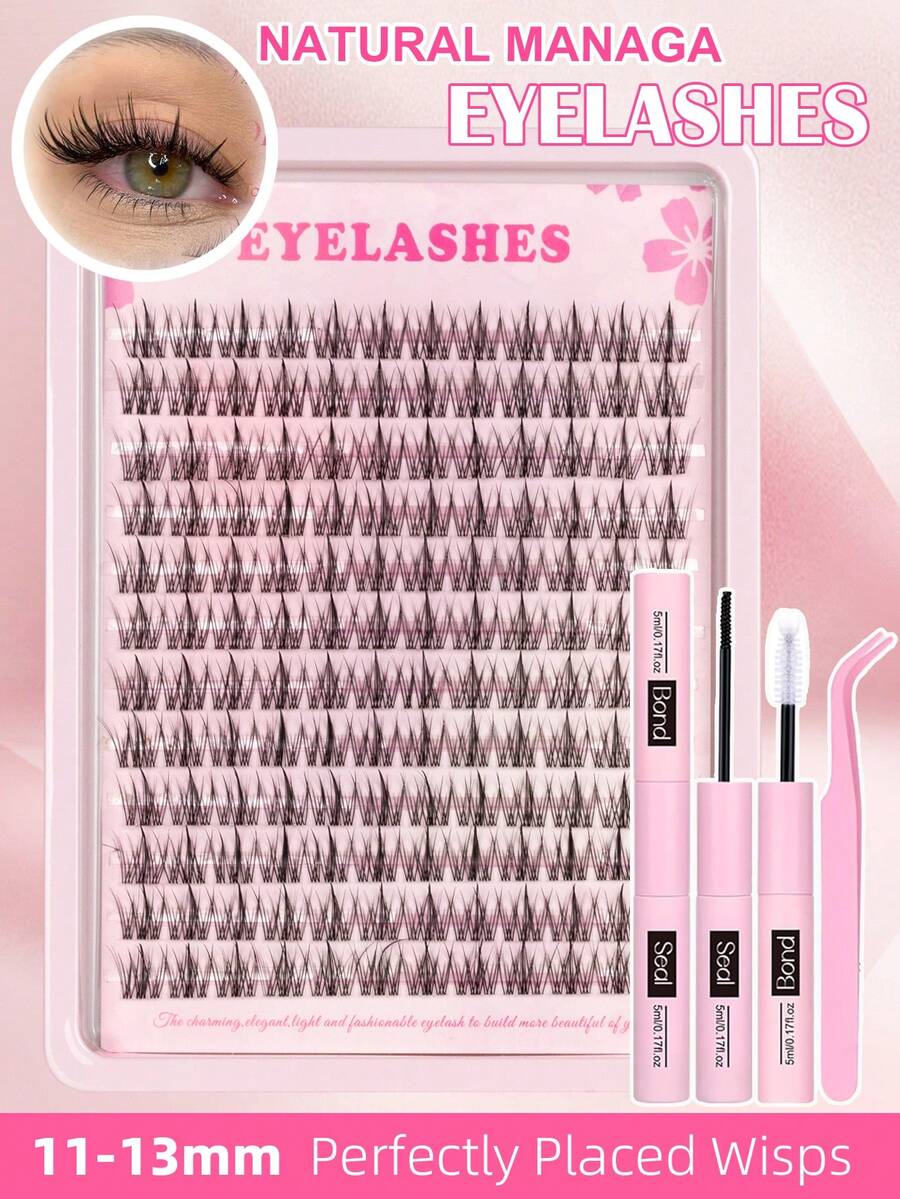 Set Bulu Mata Alami D Curl 144pcs, Termasuk Bulu Mata Tunggal 11-13mm dengan Lem Bulu Mata dan Pinset, DIY di Rumah - Hitam - View 1