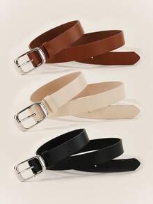 三件套方形扣女士腰带，经典时尚简约休闲风，适合搭配连衣裙、牛仔裤、日常办公通勤，2.8厘米宽PU皮革腰带 - 多色 - 查看 8