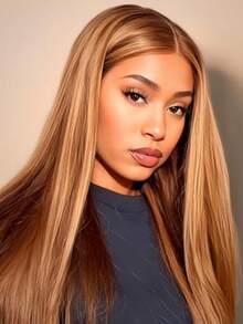 Eulisi Tóc giả thẳng màu vàng mật ong 13x4 trong suốt phía trước ren tóc giả tóc thật 4/27 highlight ombre ren tóc giả phía trước tóc thật nhổ sẵn với tóc con tóc giả không keo mật độ 180 cho phụ nữ - SP4/27 - Xem 21