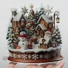2D Flat, 1pc 2D Acrylic Flat Vintage Christmas Desktop Decoration - Winter Village Scene With Santa, Snowman & Festive Tree - No Electricity Needed, Lightweight Holiday Home Decor For Tabletop, Shelf, Or Birthday Gift, Christmas Decoration - Multicolor - View 9