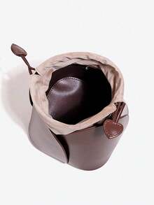 Drawstring Pocket Petal Brown New Basket Bucket Bag Niche Design Retro Women's Handbag Ladies Shoulder Crossbody Bag With Anti-Wear Rivets At The Bottom, Suitable For Weddings, Leisure, Daily Social Gatherings And Festivals